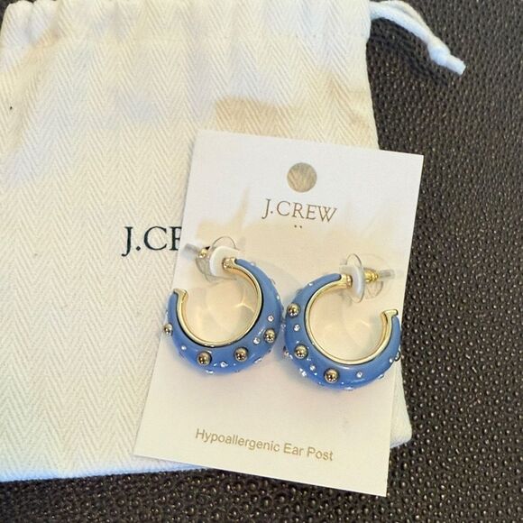 J. Crew Sparkly Resin Blue Hoop Earrings New with bag - Picture 1 of 4